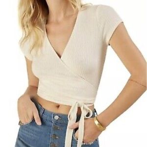 REFORMATION Short Sleeve FLORA Ribbed V-Neck Wrap Tie Tee Top XS